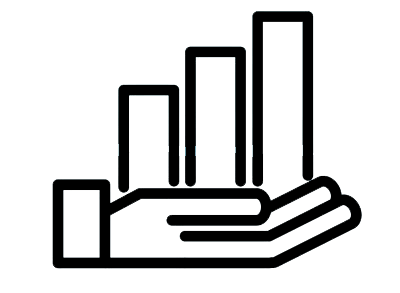 icon of a hand holding a bar graph in an upward trend
