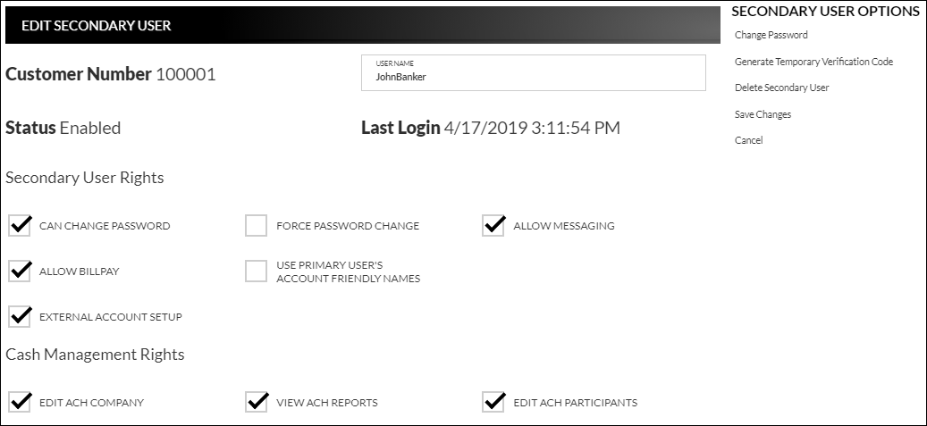 Edit Secondary User Form